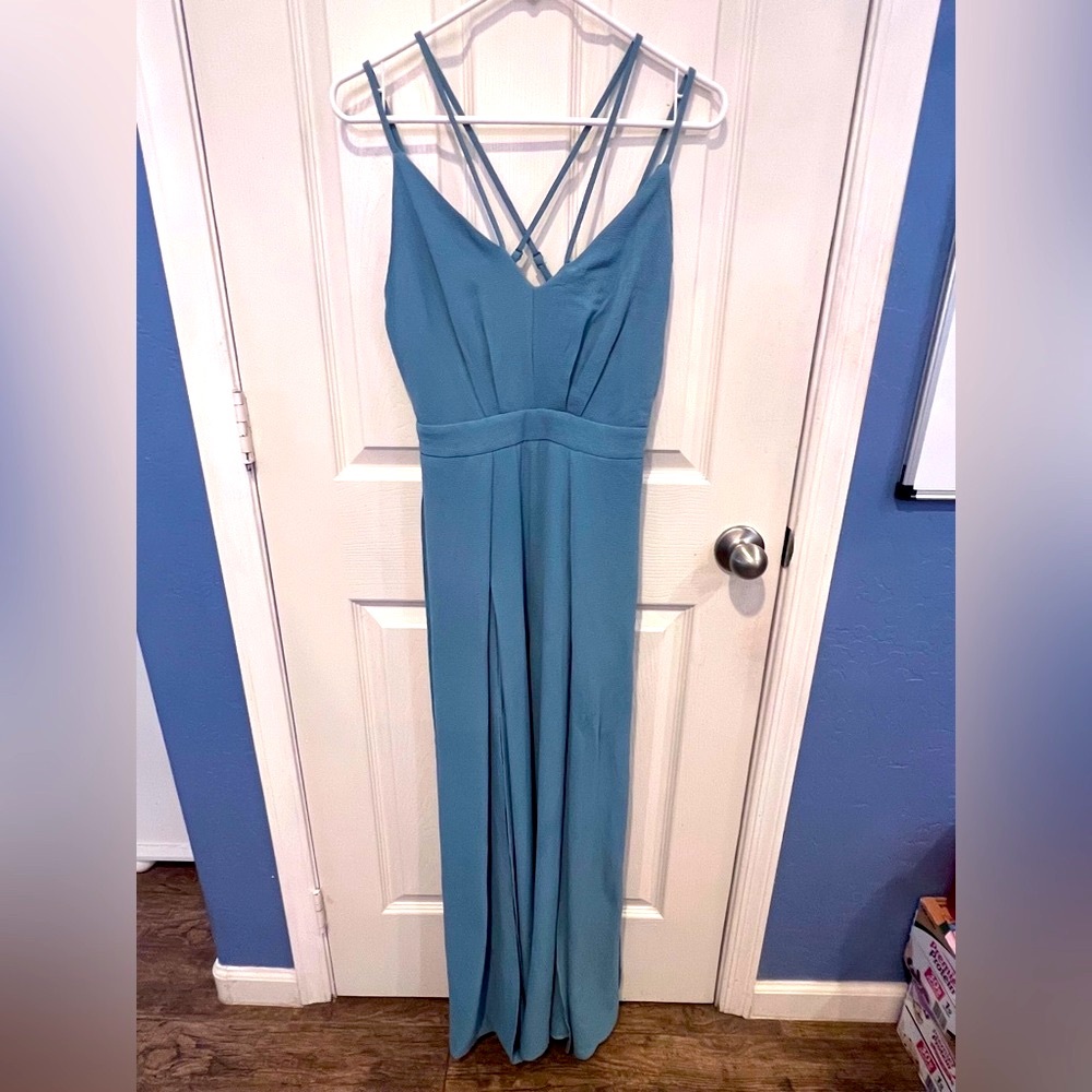 Very J Blue strappy jumpsuit slit leg pockets  cottagecore fairycore coquette - Picture 3 of 13